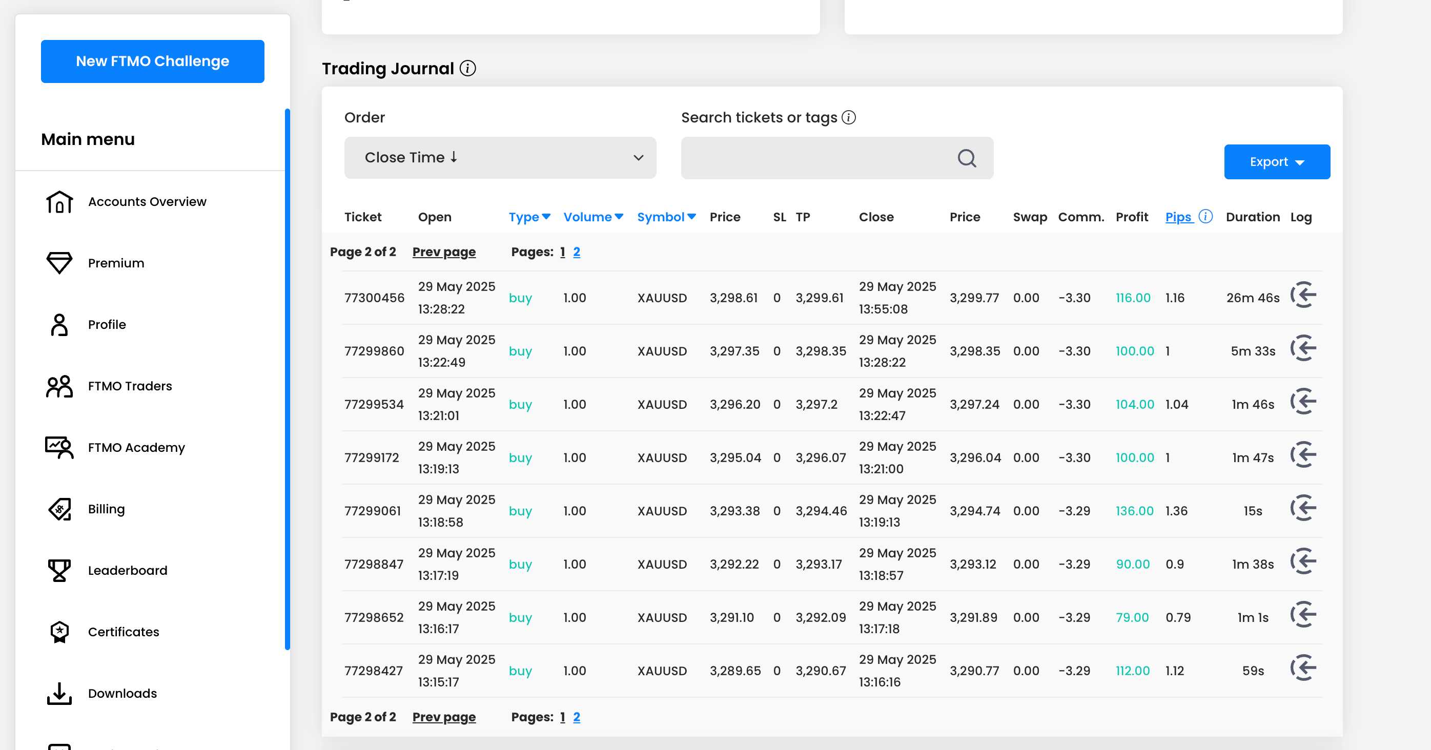 Trade X FTMO Prop XAUUSD Algo
